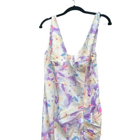 ZAFUL Draped Ruched Abstract Floral Underbust Thigh Split Midi Dress -size-6 - Picture 2 of 6